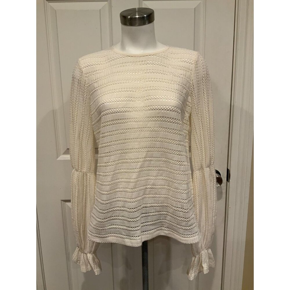 Michael Kors Cream Loose Knit Long Sleeve Shirt W/ Rear Key Hole, Size Small